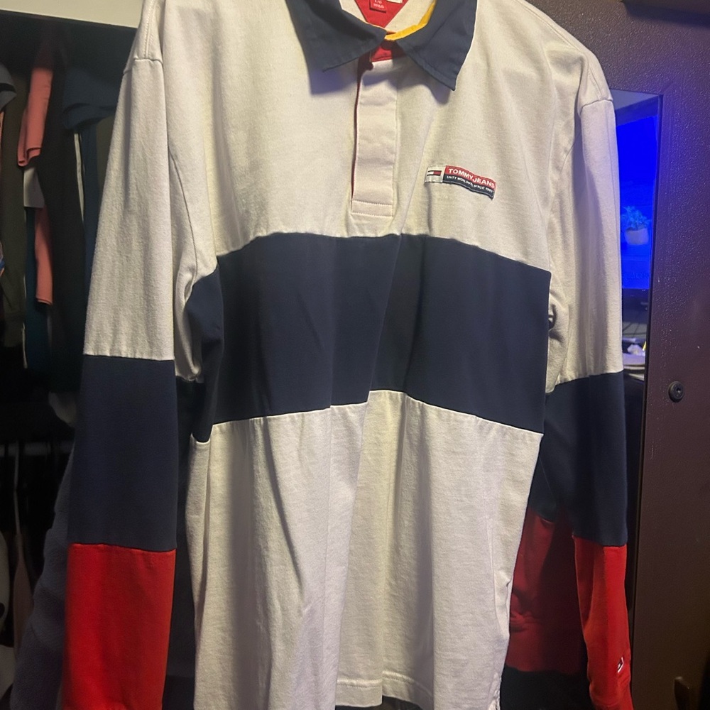Tommy Hilfiger Navy and White Polo Shirt